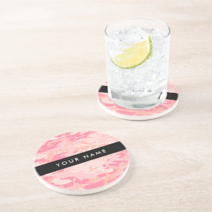 Dessous De Verre En Grès Motif de camouflage rose, Votre nom, Personnaliser