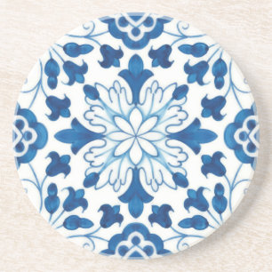 Dessous De Verre En Grès Motif de carreaux bleu azulejos Vintage