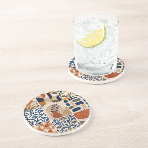 Dessous De Verre En Grès Motif de carreaux bohémiens méditerranéens