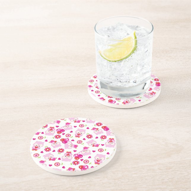Dessous De Verre En Grès Motif De Chouettes, Chouettes Mignonnes, Chouettes (Côté)