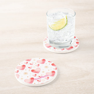Dessous De Verre En Grès Motif de cœur de la Saint-Valentin avec paillettes