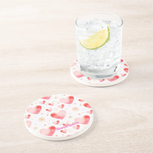 Dessous De Verre En Grès Motif de cœur de la Saint-Valentin doux avec paill