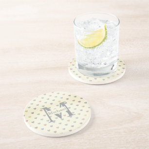 Dessous De Verre En Grès Motif de cœur pastel minimaliste Monogramme person