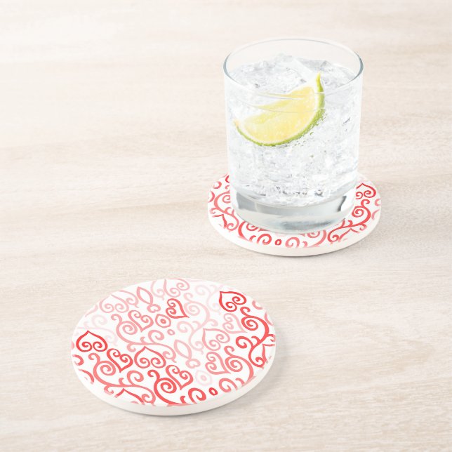 Dessous De Verre En Grès Motif de coeur rouge et rose (Côté)