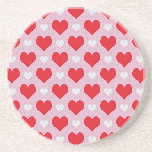 Dessous De Verre En Grès Motif de coeur valentin rouge et blanc (Devant)