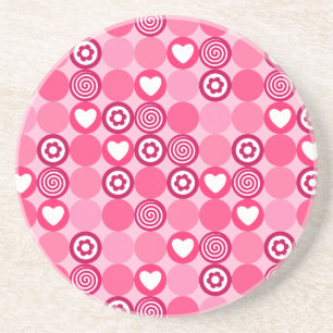 Dessous De Verre En Grès Motif de coeurs roses et de points de fleurs pour 