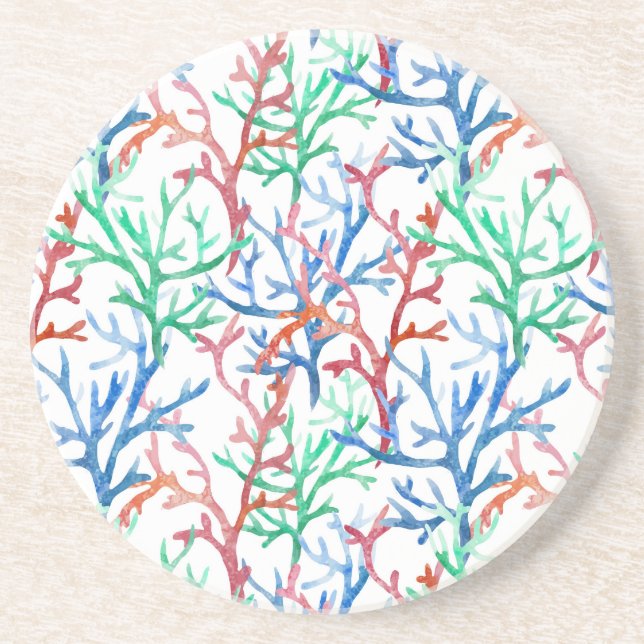 Dessous De Verre En Grès Motif de corail aquarelle (Devant)
