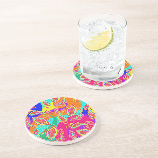 Dessous De Verre En Grès motif de couleur abstrait (Côté)