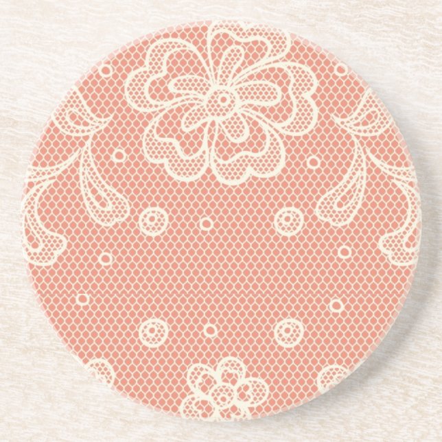 Dessous De Verre En Grès Motif de dentelle, cru 4 de fleur (Devant)