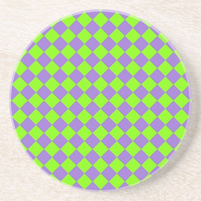 Dessous De Verre En Grès Motif de diamant Purple Green Checker (Devant)