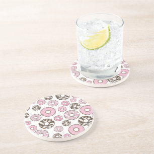 Dessous De Verre En Grès Motif De Donuts, Donuts Roses, Donuts Blancs