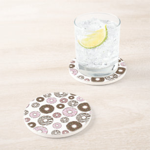 Dessous De Verre En Grès Motif De Donuts, Donuts Roses, Donuts Brown