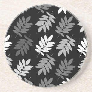 Dessous De Verre En Grès Motif de feuille aînée noir blanc gris