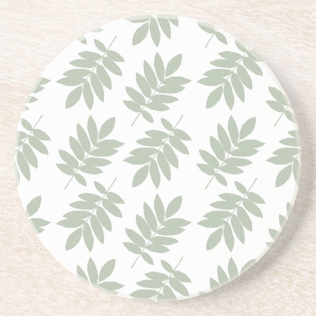 Dessous De Verre En Grès Motif de feuille aînée vert+blanc (Devant)