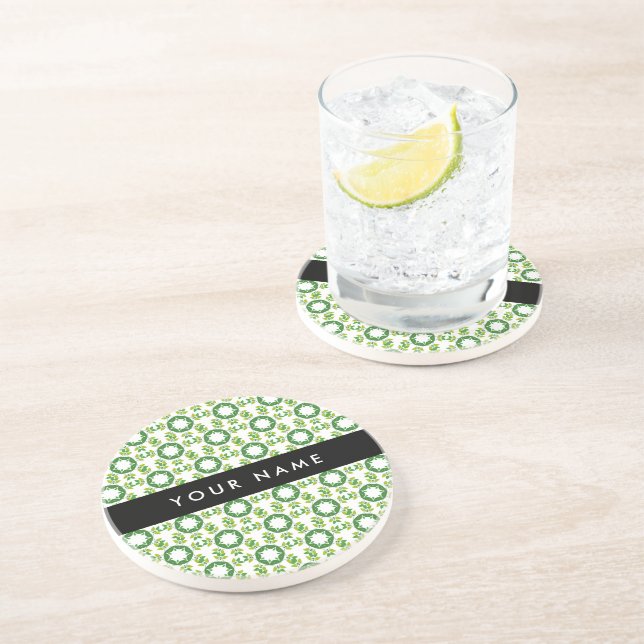 Dessous De Verre En Grès Motif de feuille, feuilles vertes, votre nom (Côté)