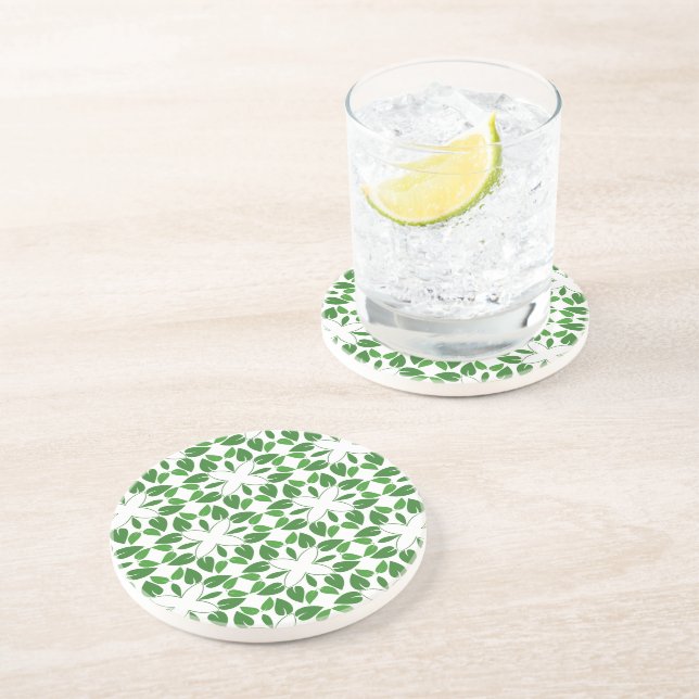 Dessous De Verre En Grès Motif de feuille, motif de feuilles, feuilles vert (Côté)