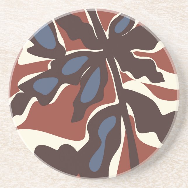 Dessous De Verre En Grès Motif de feuille rétro abstrait  (Devant)
