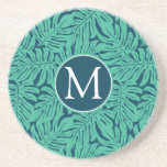 Dessous De Verre En Grès Motif de feuille tropicale Monstera | Monogramme<br><div class="desc">Plantes & Fleurs | Feuille tropicale Monstera dans un motif coloré. © et ® Bigstock® - Tous droits réservés.</div>