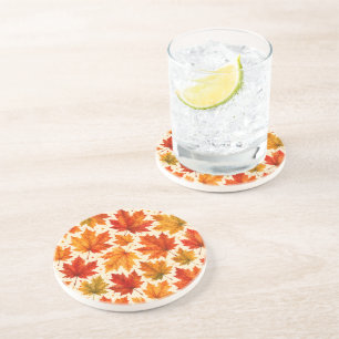 Dessous De Verre En Grès Motif de feuilles d'érable d'automne Feuille rou