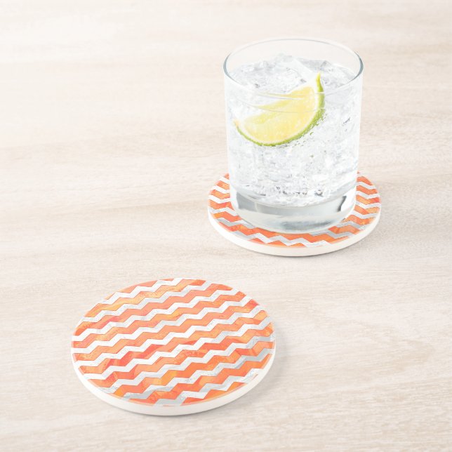 Dessous De Verre En Grès Motif de Fire Lake Orange Chevron (Côté)