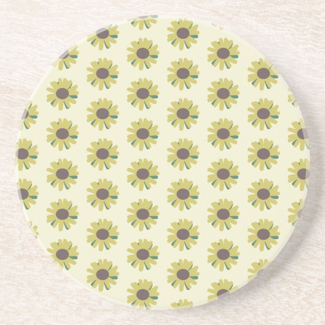 Dessous De Verre En Grès Motif de fleur simple tournesol marron vert jaune (Devant)