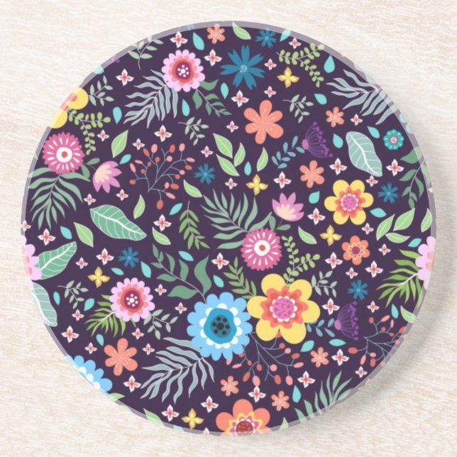 Dessous De Verre En Grès Motif de fleurs (Devant)