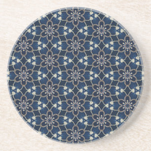 Dessous De Verre En Grès Motif de fleurs bleu minuit