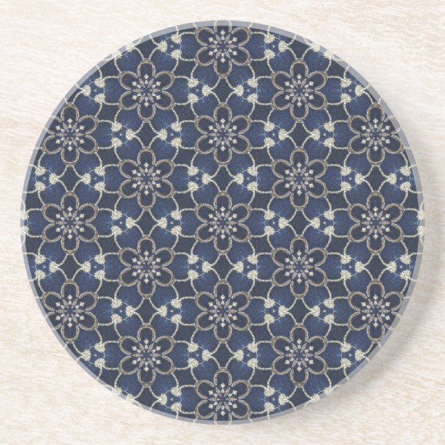 Dessous De Verre En Grès Motif de fleurs bleu minuit (Devant)