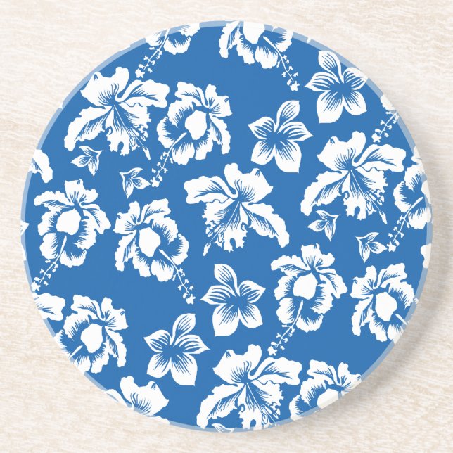 Dessous De Verre En Grès Motif de fleurs bleues Hawiian (Devant)