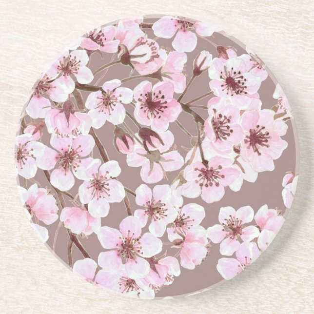 Dessous De Verre En Grès Motif de fleurs de cerisiers (Devant)