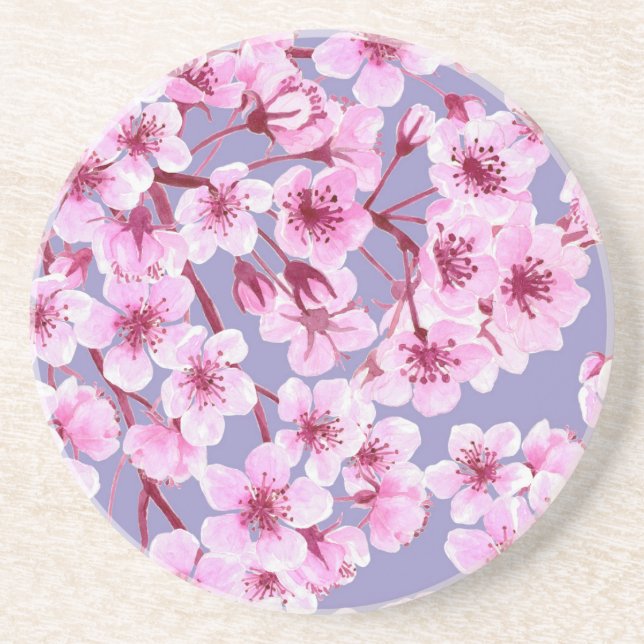 Dessous De Verre En Grès Motif de fleurs de cerisiers (Devant)