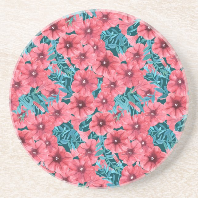 Dessous De Verre En Grès Motif de fleurs de pétunia rouge (Devant)
