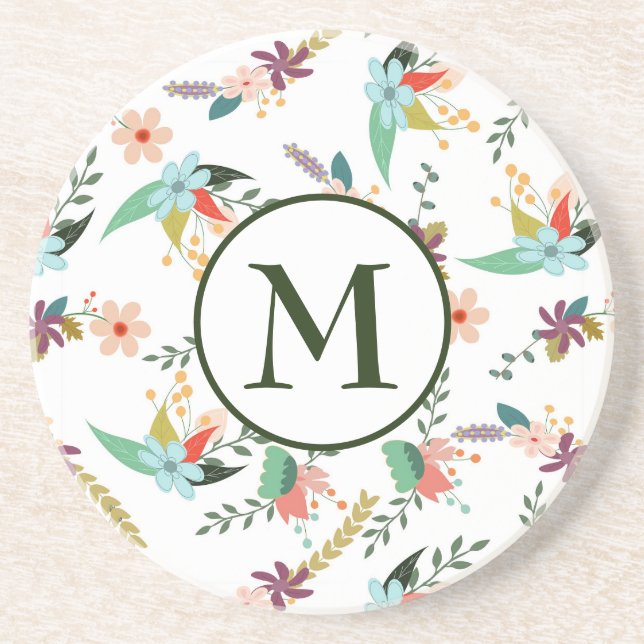 Dessous De Verre En Grès Motif de fleurs monogrammes (Devant)