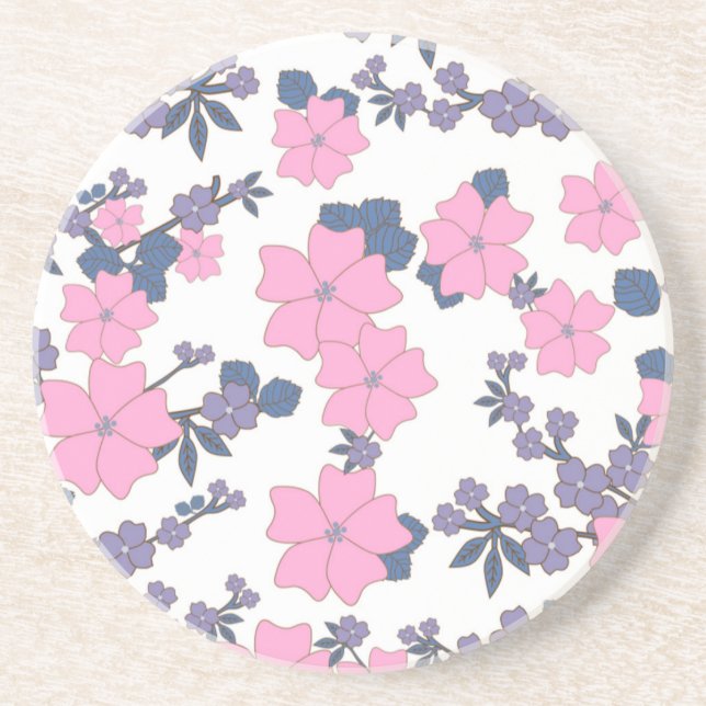 Dessous De Verre En Grès Motif DE FLEURS ROSE ET PURPLE (Devant)
