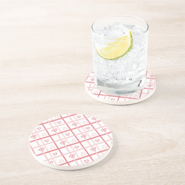 Dessous De Verre En Grès Motif de grille de cœur rose mignon (Côté)