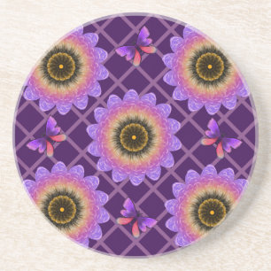 Dessous De Verre En Grès Motif de grille papillon et fleur Cottagecore