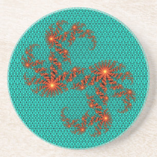 Dessous De Verre En Grès Motif de mandala abstrait noir sarcelle