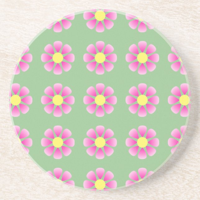 Dessous De Verre En Grès Motif de marguerite rose (Devant)