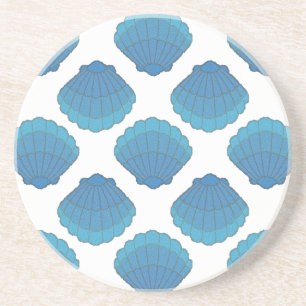 Dessous De Verre En Grès Motif de mosaïque Blue Seashell