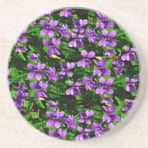 Dessous De Verre En Grès Motif de mosaïque en bois de violet de fleur WI