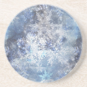 Dessous De Verre En Grès Motif de Noël bleu texturé de glace et de neige