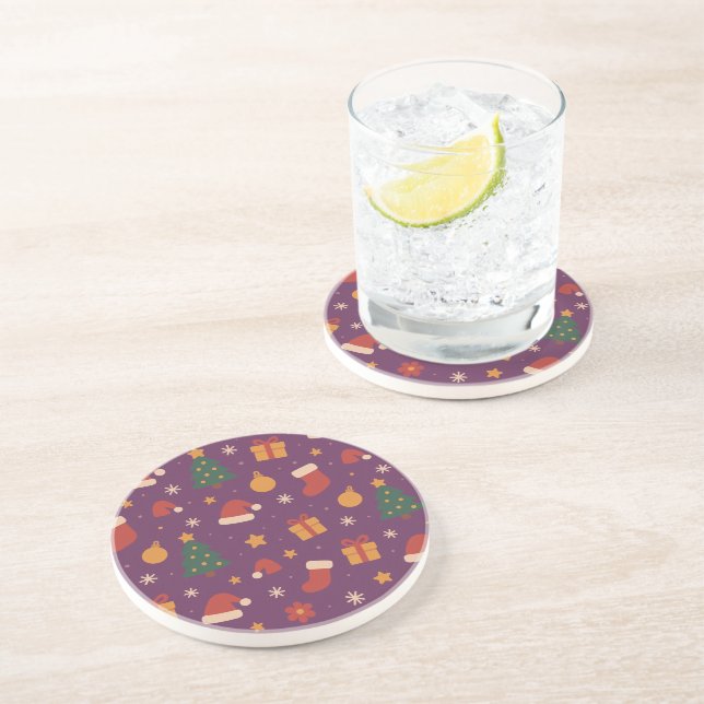 Dessous De Verre En Grès Motif de Noël Violet Esthétique – Joli Vacances  (Côté)