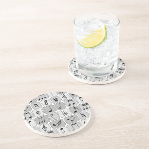 Dessous De Verre En Grès Motif de notes de musique géométrique monochrome é
