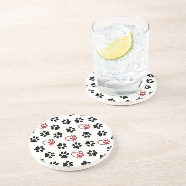 Dessous De Verre En Grès Motif De Pâtes, Pâtes Noires, Pâtes Rouges, Coeurs (Côté)