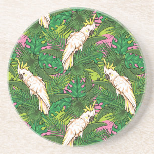 Dessous De Verre En Grès Motif de perroquets avec Feuilles de palme