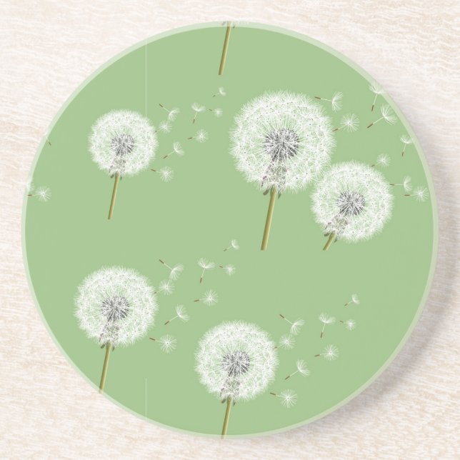 Dessous De Verre En Grès Motif de pissenlit sur l'arrière - plan vert (Devant)