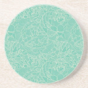 Dessous De Verre En Grès Motif de pivoine de turquoise