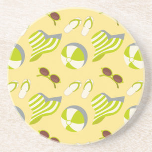 Dessous De Verre En Grès Motif de plage avec lunettes de soleil et casquett