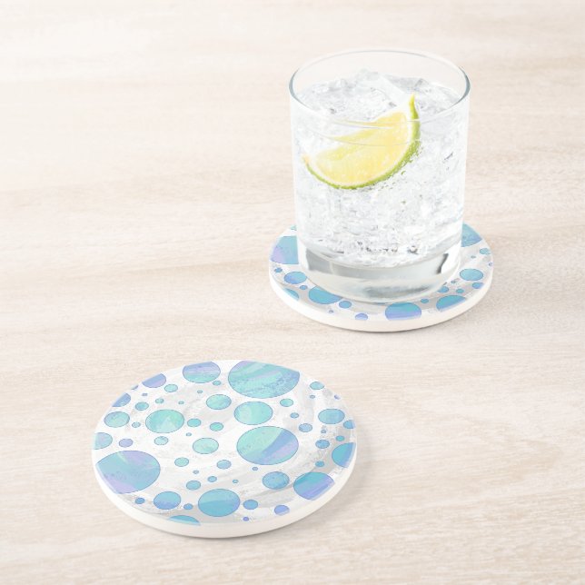 Dessous De Verre En Grès Motif de point Polka bleu Glacier (Côté)