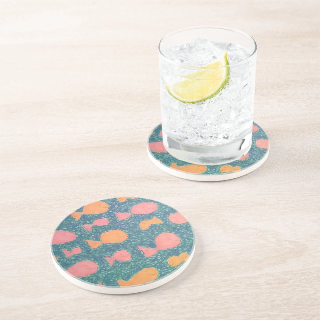 Dessous De Verre En Grès Motif de poissons tropicaux peints (Côté)
